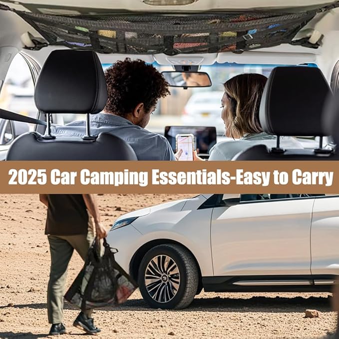 Universal Car Ceiling Cargo Net Pocket(25x34x44Inch)-Overhead Storage Organizer for SUV, Truck, Camping & Road Trips - Durable Mesh Interior Accessories for Travel Gear