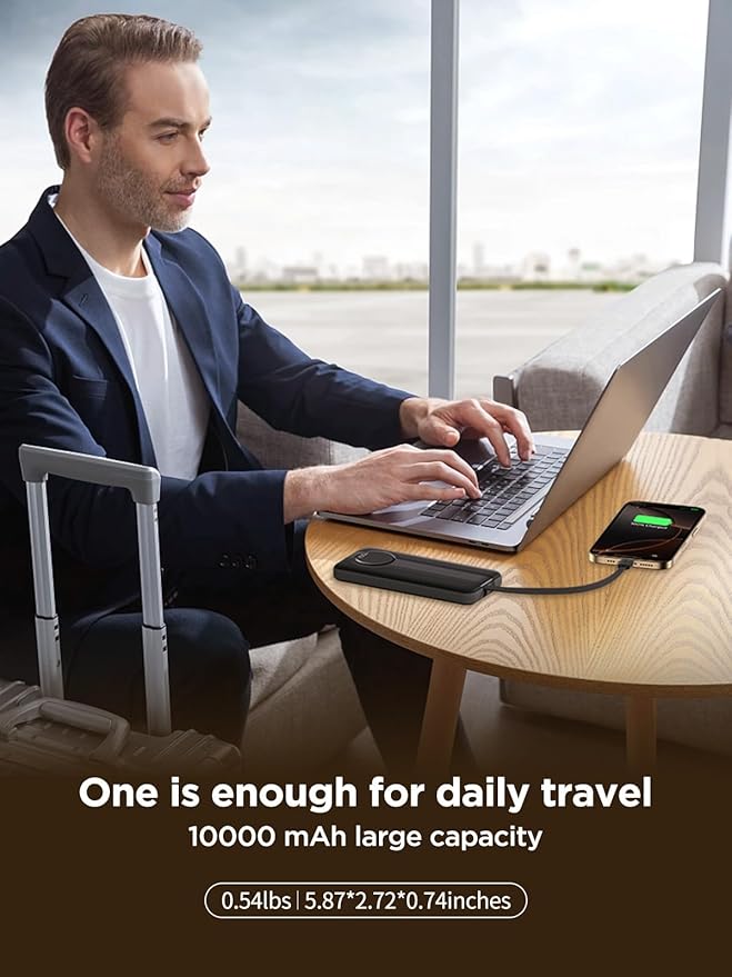 Aioneus Portable Charger, 10000mAh Power Bank with Built in Cables, 22.5W USB C in/Out Fast Charging Powerbank, Slim Travel Battery Charger Pack for iPhone 16 15 Samsung Galaxy S24 S10e Android Phone