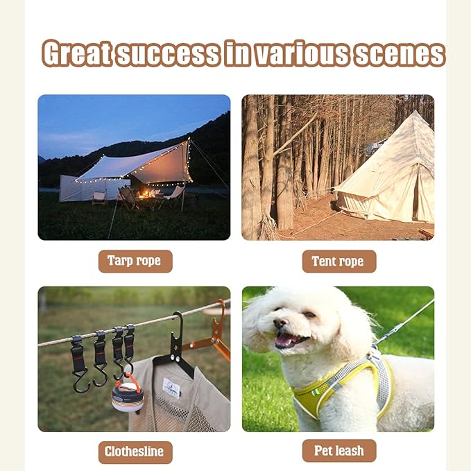 Hikeman Camping Rope with Ratchet Pulley,Quick Setup Outdoor Guy Lines Adjustable Tent Tie Downs Rope Hanger for Canopy,Kayak and Canoe,Grow Light (4PCS,Fluorescent Green)