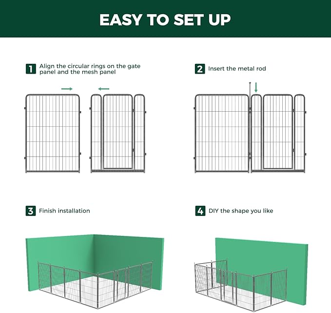 FXW Garden Fence with Door, 40in(H) x 36ft(L) 16 Panels Dog Fence Outdoor for The Yard - Heavy Duty Metal Fencing Tall Animal Barrier for Dog and Rabbit, Easy Assemble