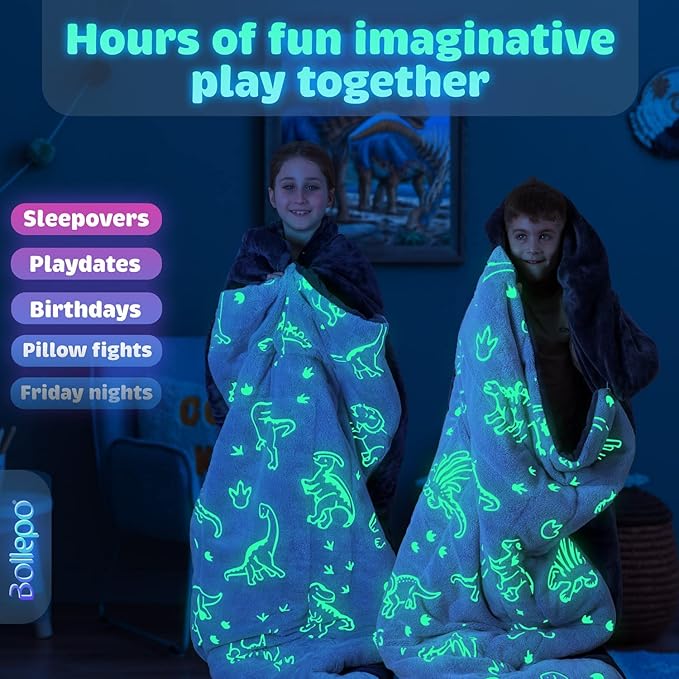 Kids Sleeping Bag for Boys & Girls - Glow in The Dark for Ages 3+, Large With Pillow Pocket, Extra Soft Toddler Blanket (66" x 33")