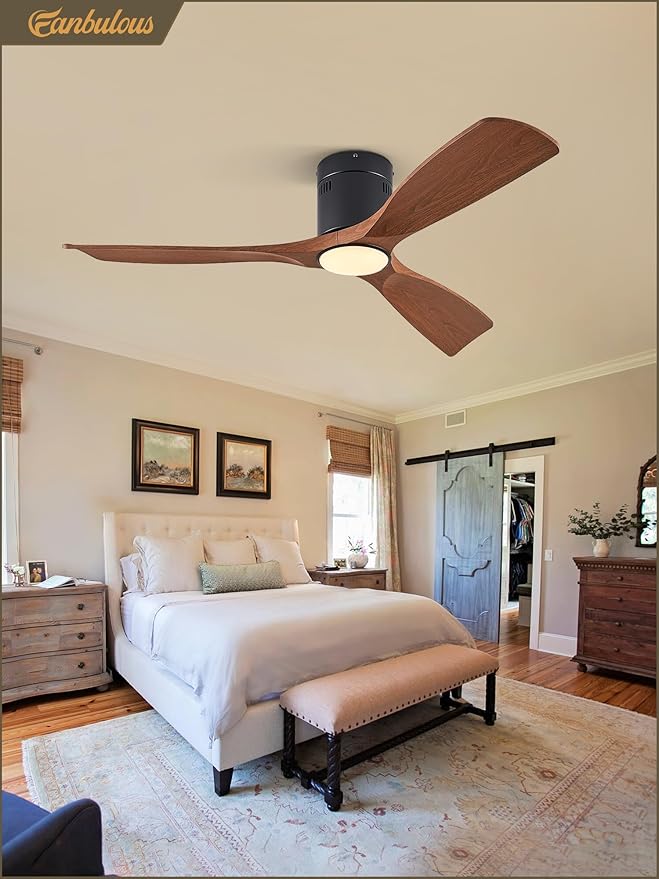 52" Ceiling Fans with Lights and Remote Control,Modern Flush Mount Ceiling Fan with 3 LED Colors,Outdoor Low Profile Ceiling Fans with 6-Speeds Timer DC Motor for Bedroom Living Room Patio