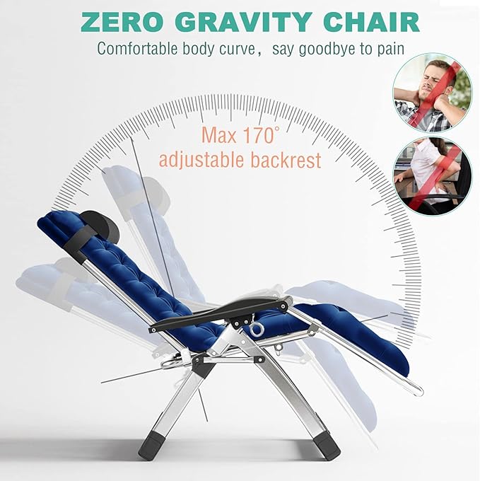 NAIZEA Padded Zero Gravity Chair, Folding Outdoor Lounge Chairs, Adjustable Reclining Camping Chairs with Cup Holder, Ergonomic Patio Lawn Chair for Balcony Beach Deck Yard
