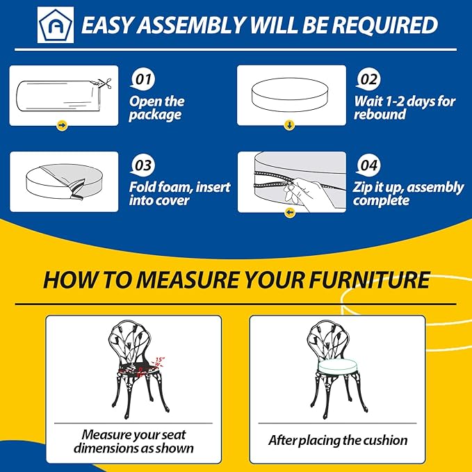 AAAAAcessories Outdoor Seat Cushions for Chairs, Waterproof, Fade-Resistant Patio Furniture Replacement Cushions, 15" x 15" x 2", Set of 2, Dark Gray