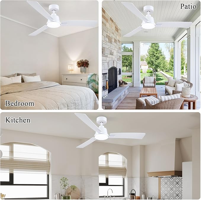 52 Inch Ceiling Fans with Lights,Low Profile Ceiling Fan,Modern Flush Mount,Reversible 6 Speeds,3CCT Dimmable Noiseless White Ceiling Fans for Living Room,Bedroom and Patio,ETL Listed