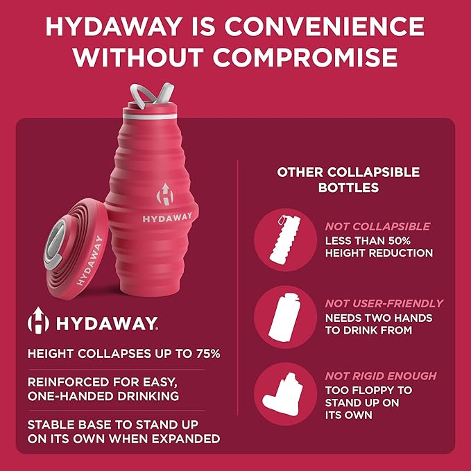 HYDAWAY 25oz Collapsible Water Bottle - BPA-Free, Leakproof, Lightweight, and Space-Saving - Perfect for Hiking, Travel, and All-Day Hydration