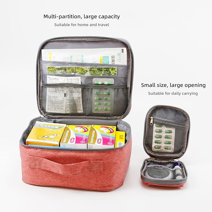 Empty First Aid Bags, Travel Medicine Bag, Medical Supplies Organizer Bag, Portable Kit for Traveling, Car, Home, Camping, Office, Hiking, Outdoor (Cationic Wine Red)