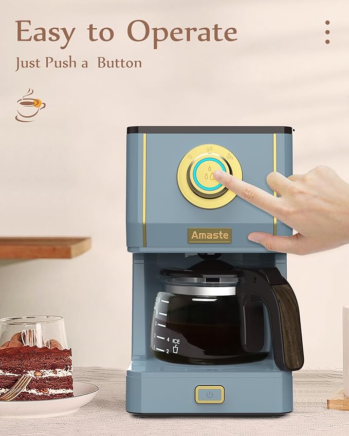 Amaste Coffee Maker, 5 Cup Coffee Pot with Three Brewing Modes, Retro Coffee Maker with Glass Carafe & Reusable Coffee Filter, Drip Coffee Maker Ideal for Home or Office, Keep Warm, Ash Blue