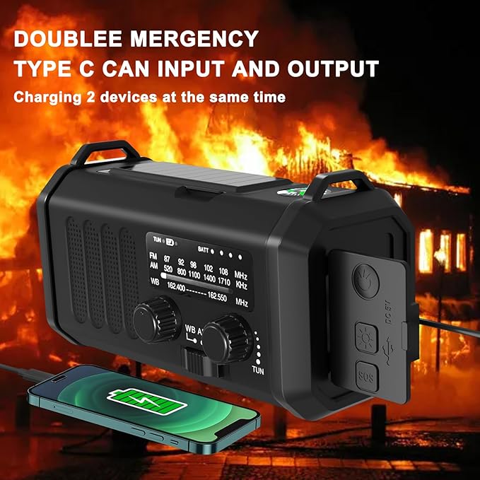 Emergency Radio NOAA Weather Radio Hand Crank & Solar Charging 20000mAh/74000mWh with AM FM Rechargeable Battery Built-in Flashlight Reading Light & SOS AM/FM & Portable for Camping & Emergencies