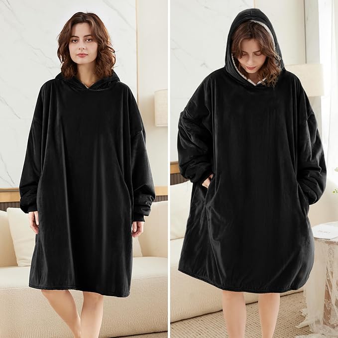 LetsFunny Blanket Hoodie,Oversized Wearable Sherpa Fleece Blanket Sweatshirt,Super Soft Warm Cozy with Giant Pocket,Gifts for Women Men Adults Teenagers Kids, One Size Fits All
