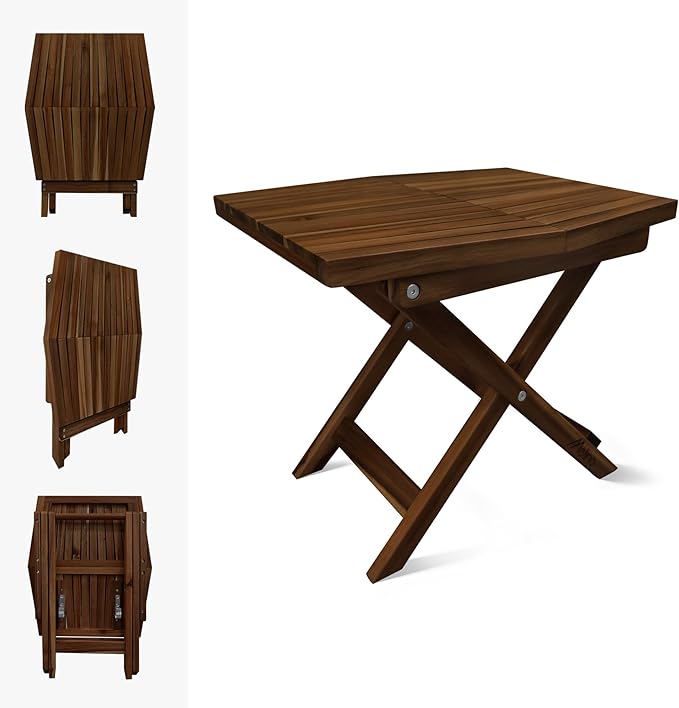 Melino Wooden Folding Table - Original Acacia Wooden Small Foldable End Coffee Tables - FSC Certified Solid Wood Patio Side Table - Weather Resistant & Fully Assembled - Indoor and Outdoor Furniture