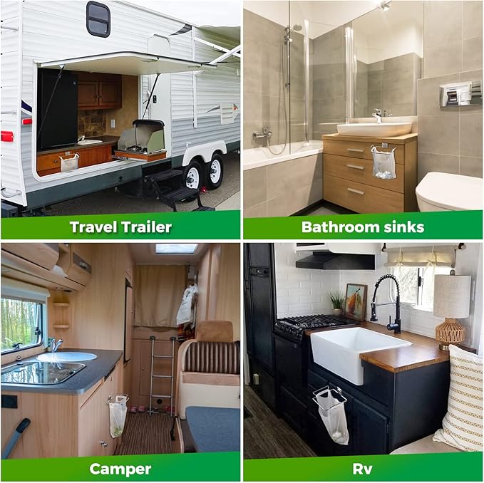 HNYYZL Trash Bag Holder,2 Pack Trash Bag Holder for Cabinet Door and Cupboards,Stainless Steel,Plastic Bag Holder Under Sink,Use for Kitchen,Bathroom,Camper,Rv