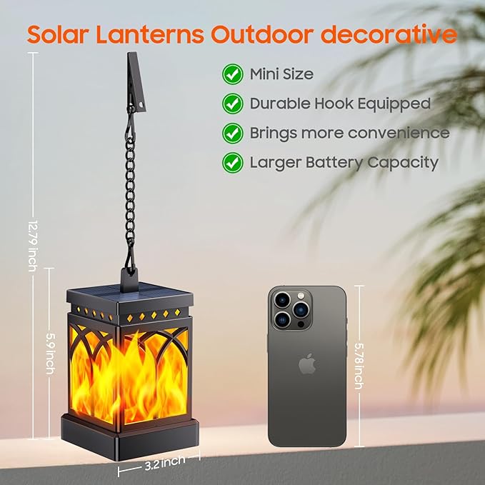 KOOPER 4 Pack Solar Lanterns Outdoor Waterproof, Upgraded Flickering Flame Modes + Constant Modes Hanging Solar Lantern Lights for Outside, Lanterns Decorative Outdoor for Garden Table Yard Tree Decor