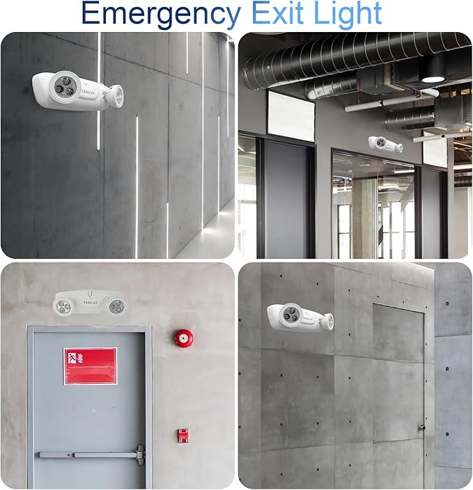 TANLUX LED Emergency Lights with Battery Backup - Two Head Adjustable Commercial Emergency Lights, UL Listed, Hardwired - 6 Pack (White)