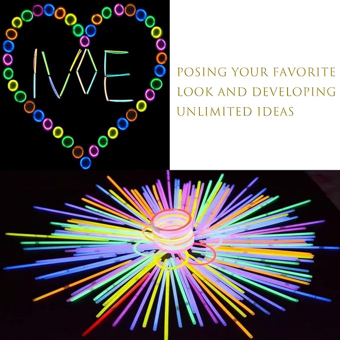 Glow Sticks, 500 Pack 8" Glow in The Dark Light Up Sticks with 500 Connectors for Festival Birthday Carnival Necklaces Bracelet (500PACK)