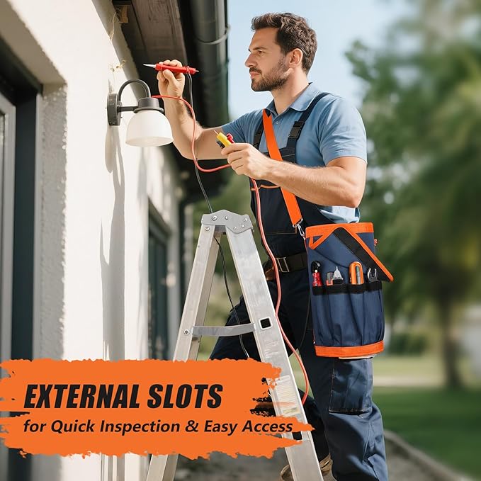 Tool Bag Roll Up, UUP Heavy Duty Rolled Empty Tool Storage Organization, Portable Foldable Rollup Organizer with 2 Small Pouches, Rollable Carrying Toolbag, Dad Men Mechanic Birthday Gift, Blue Orange