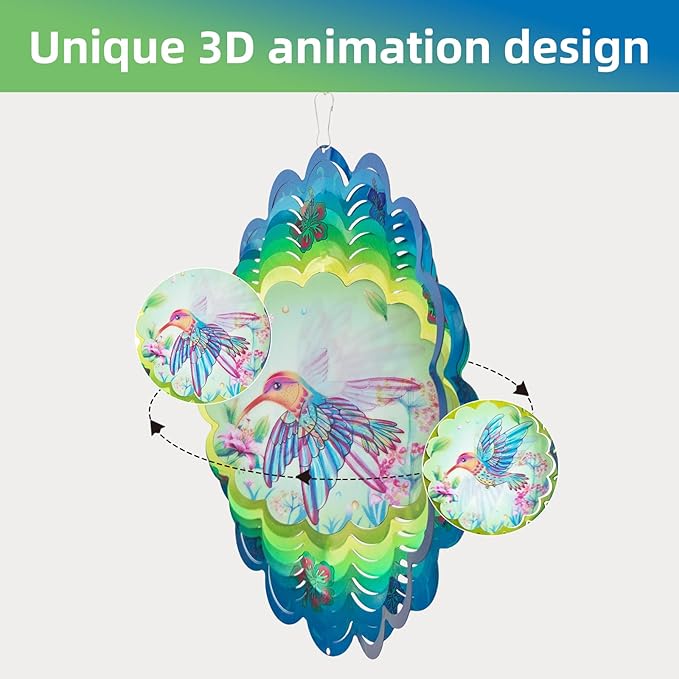 Hummingbird Metal Wind Spinners - Hummingbird Gifts for Women Mom Grandma Wife, Hanging Animations Wind Spinner for Outdoor & Indoor Decorations, 12 inch for Ornament Gifts