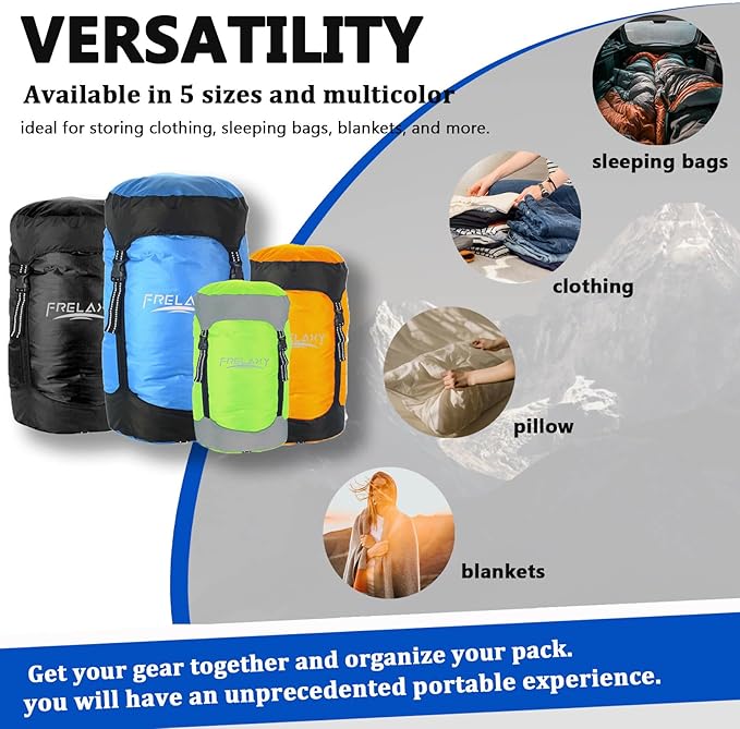 Frelaxy Compression Sack, 40% More Storage! 11L/18L/30L/45L/52L Compression Stuff Sack, Water-Resistant & Ultralight Sleeping Bag Stuff Sack - Space Saving Gear for Camping, Hiking