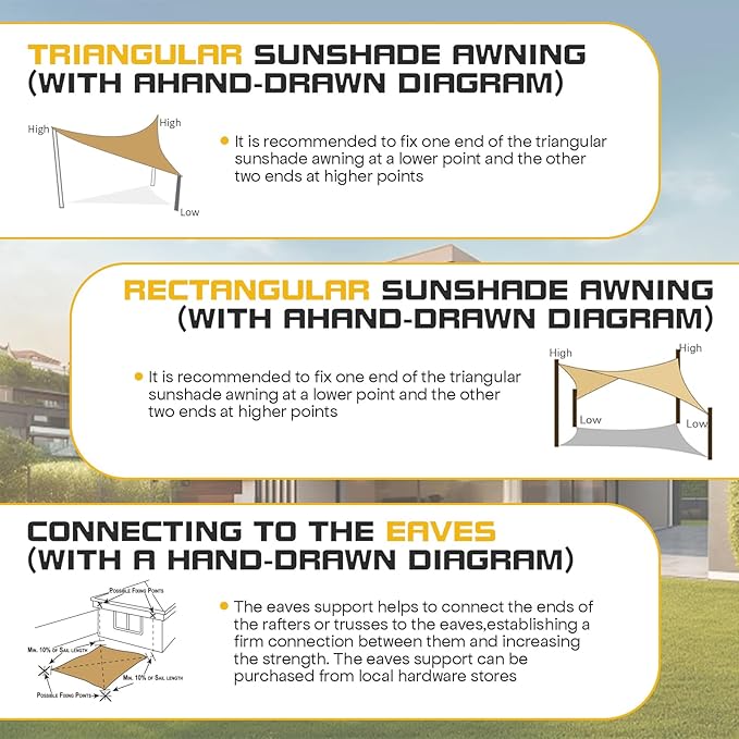 Sun Shade Sail Canopy, 8'x 10' Rectangle 95% UV Block Shade Cover for Outdoor, Backyard Patio, Lawn, Garden, Sandbox Carpor Sand