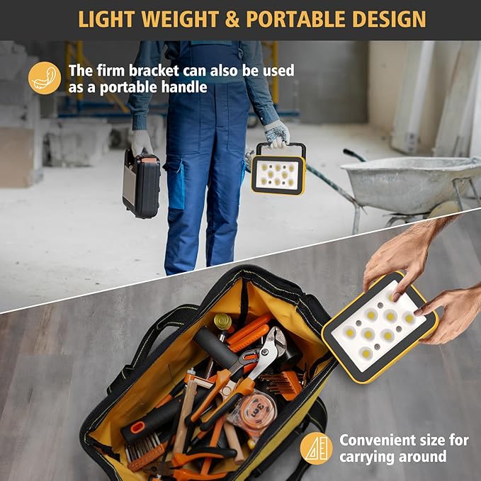 2-Pack Rechargeable Work Lights, COB Outdoor Portable LED Flood Light, Battery Operated Work Lights with Stand, Waterproof Working Light for Job Site Garage Camping Car Repair