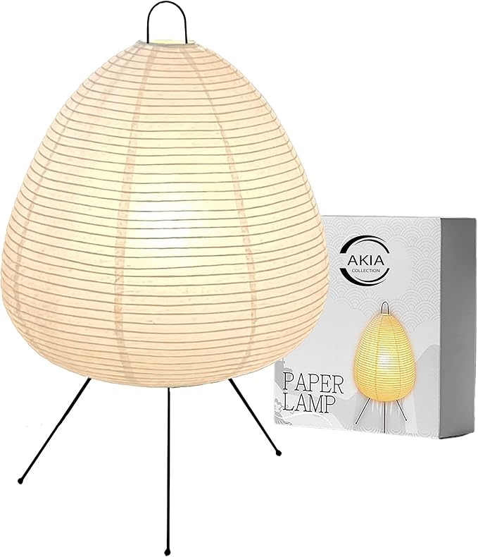 Noguchi Akari Rice Paper Lantern Lamp ??Dimmable Japanese Table Lamp with Washi Paper Shade, Bulb Included ??Japandi Bedside, Desk Light