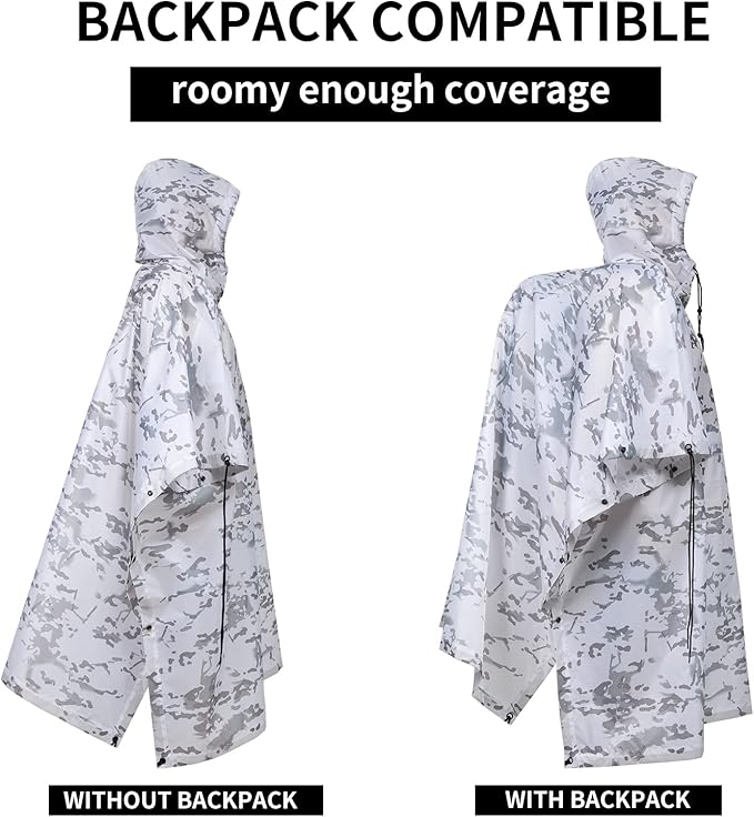 GRVCN Military Rain Poncho, Camouflage Raincoat Outdoor Waterproof Lightweight