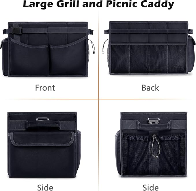 Large Grill Caddy with Paper Towel Holder β Collapsible BBQ Organizer for Camping, Tailgating, RV, Boating β Grilling Gifts for Men β Griddle Tote Bag with Shoulder Strap β Outdoor Essentials
