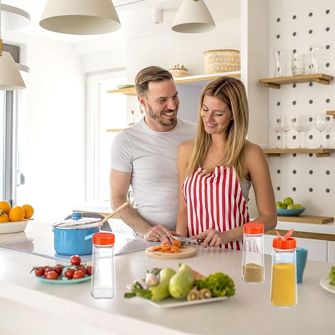 16 Pcs 32 oz Plastic Spice Jars with Black Shaker Cap Large Bottle Empty Powder Storage Containers Reusable Seasoning Shaker for Kitchen Cabinet Salt Herbs Storing