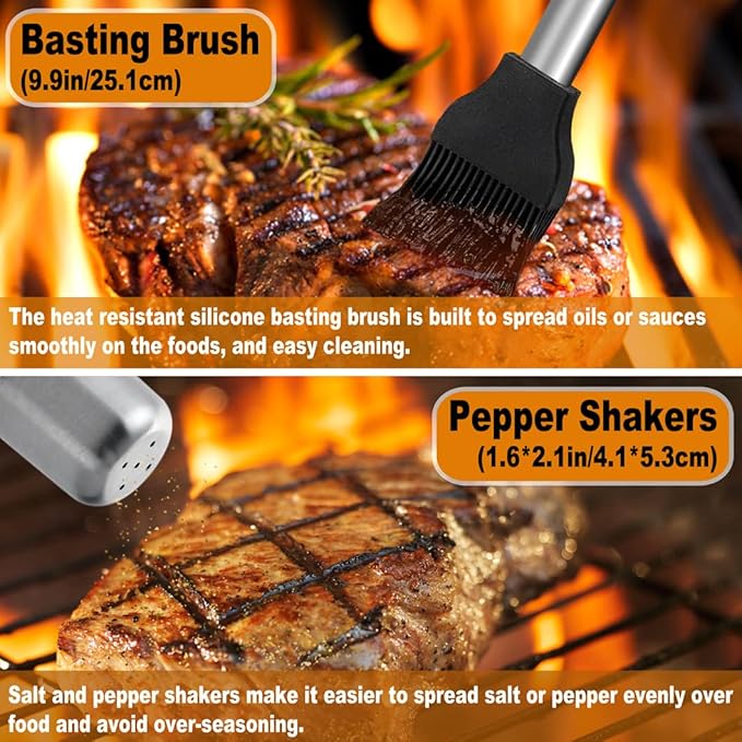 POLIGO 28PC Exclusive BBQ Grill Accessories in Carrying Bag for Birthday Fathers Day Grilling Gift - Premium Grill Utensils Set with Barbecue Claws, Meat Injector, Thermometer for Smoker, Camping BBQ