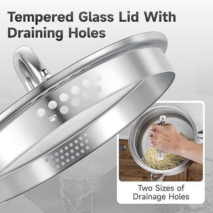 1.5 Quart Stainless Steel Saucepan with Steamer Basket, Tri-ply Full Body, Multipurpose Sauce Pot with Two-Size Drainage Holes Lid, Perfect For Boiling Gravies, Pasta, Noodles