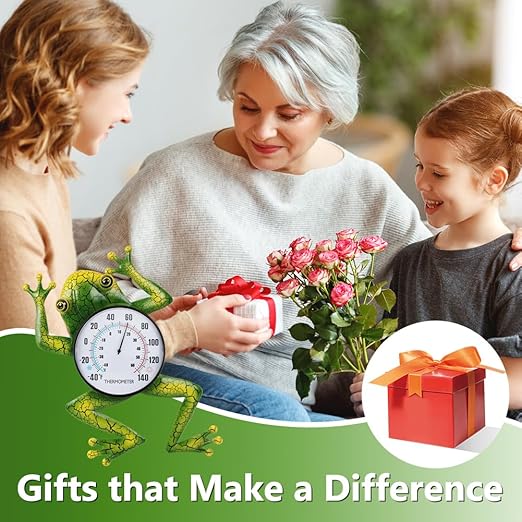 Frog Outdoor Thermometer, Metal Indoor Wall Thermometer, 15.7" No Battery Needed Outside Thermometer for Patio Home Room Decor