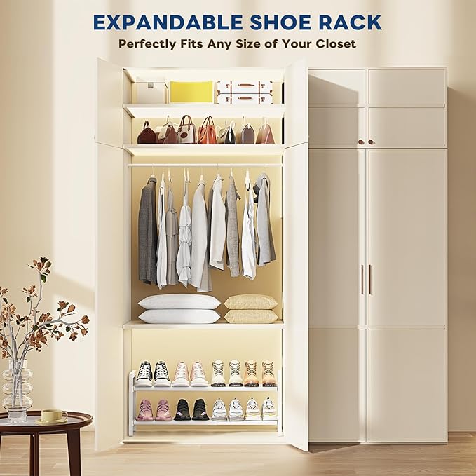 Mavivegue Expandable Shoe Rack, 4-Tier Shoe Organizer for Closet, Adjustable Shoe Rack for Front Door Entrance, Entryway
