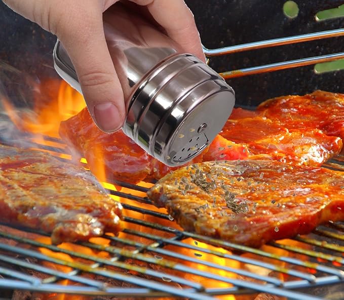 Wealers 6 Piece Stainless Steel Spice Shaker Jars Salt and Pepper Holder BBQ Spice Herbs 3 Size Cover with Bag for East Travel, Great for Home or Outdoor Use,