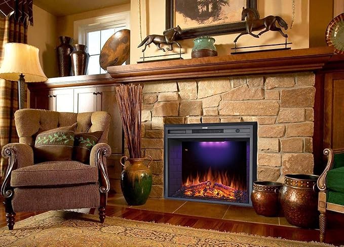 33'' Electric Fireplace Insert, Retro Recessed Fireplace Heater with Fire Cracking Sound, Remote Control & Timer, 750/1500W, Black