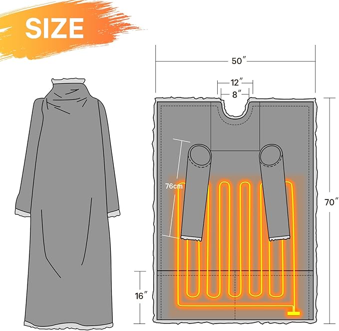 greenoak Wearable Heated Throw Blanket Electric Snuggle - Heated Robe with Foot Pocket for Adult, Winter Gifts for Mom Women 5-Position Timer 10-Heating Levels,50 * 70",Turquoise