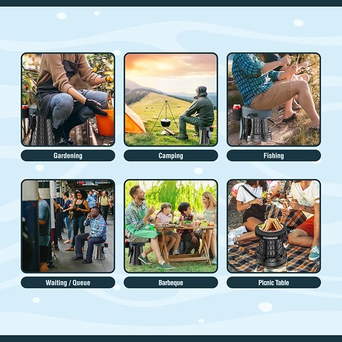 2025 Upgraded Collapsible Stool & 3IN1 Cushioned Carry Bag, Telescopic Folding Stool, Max 620lbs Adjustable Height Camping Chair, Retractable Seat or Travel Footrest for Outdoors, 18" H Stool