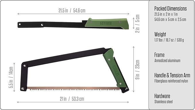AGAWA - BOREAL21 -> 21 Inch Folding Bow Saw - Black Frame, Green Handle, 21" All Purpose Blade