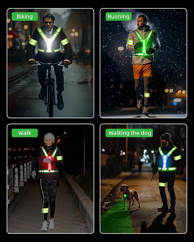 LED Reflective Vest Safety Gear, High Visibility Reflective Running Gear for Dog Walking Running Cycling, Adjustable for Men Women Kids - Reflective Armband and Dog Light with USB Rechargeable