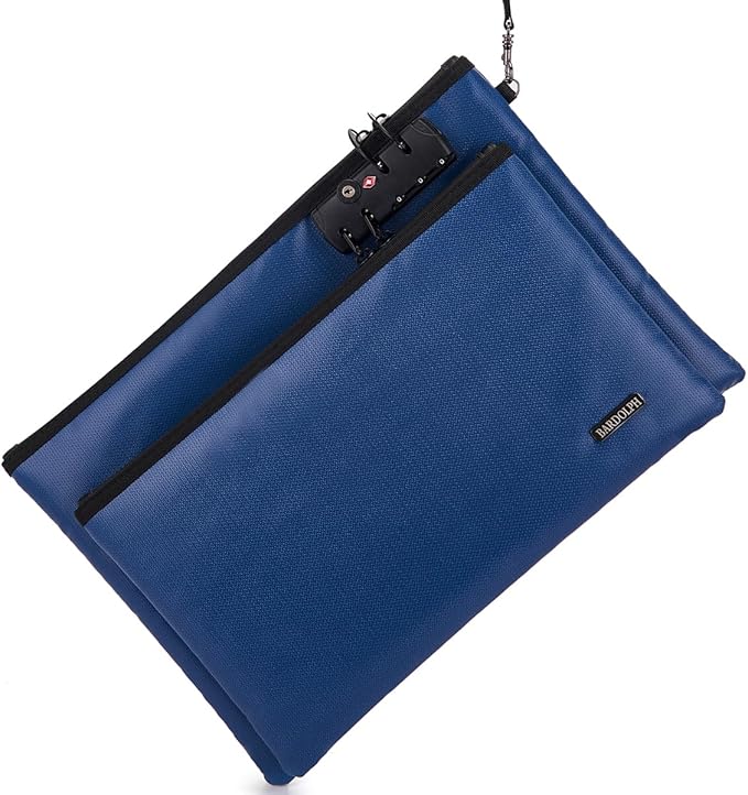 Fireproof Document Bag, Fireproof Money Bag with Lock and Zipper for Cash, FireproofBag Money Pouch, Fire Safe CashBag BankerBag, Notary Supplies (blue, Large)