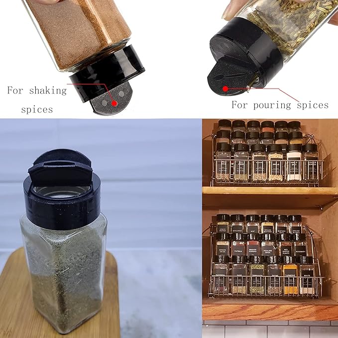 24 Pack 3.5 oz Square Plastic Spice Jars,Seasoning Containers with Black Screw Lids to Pour or Shake,Empty Storage Spice Containers for Spice,Powders,Peppers