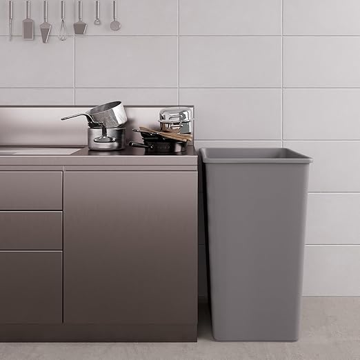 50 Gallon Gray Square Commercial Trash Garbage Can | Outdoor Office Restaurant School Kitchen