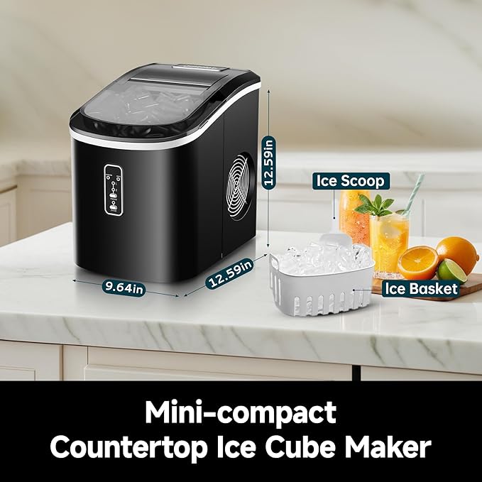 Euhomy Ice Maker Countertop, 9 Cubes Ready in 6 Mins, 26.8 lbs/24H, Self-Cleaning, Potable Ice Maker Machine with Ice Scoop and Basket for Home/Kitchen/Office
