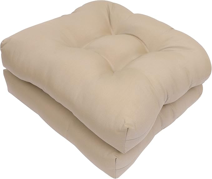 RACE LEAF Outdoor Seat Cushions Set of 2, 17" x 17" Square Patio Cushions, Plump Filling Tufted Water-Resistant Olefin Chair Seat Cushion with Ties for Non-Slip Support, Khaki