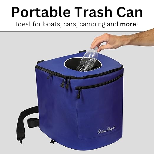 Portable Trash Can for Boating and Camping - Durable and Collapsible with Inner Bin - Kayak, Fishing, Beach, Hiking and Camping Essentials, Boat Accessories 8 Gallon Trash Can (Blue)