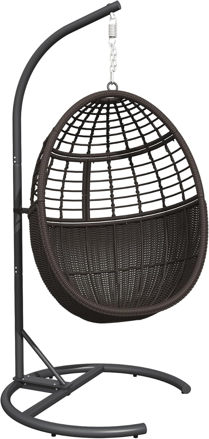 TWT Hanging Egg Chair with Stand, 330lbs Capacity Patio Wicker Egg Swing Chair with UV Resistant Cushion for Bedroom Garden Indoor Outdoor (Dark Brown)