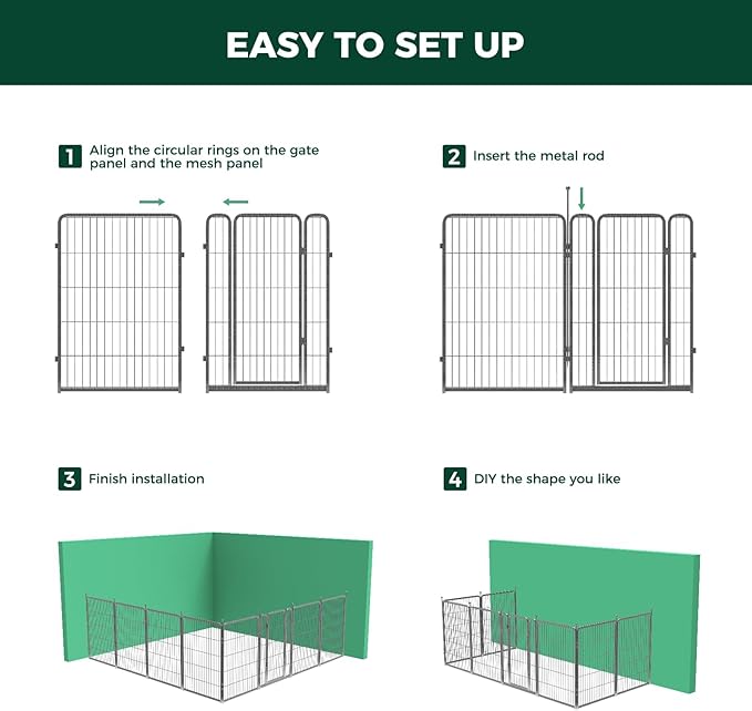FXW Garden Fence with Door, 40in(H) x 72ft(L) 32 Panels Dog Fence Outdoor for The Yard - Heavy Duty Metal Fencing Tall Animal Barrier for Dog and Rabbit, Easy Assemble