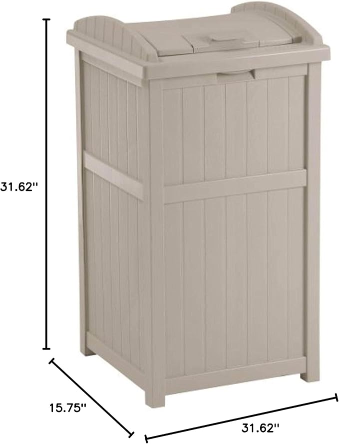 Suncast 3 Pack 15.75" x 16" x 31.6" Trash Hideaway 33 Gallon Resin Outdoor Commercial Garbage Container with Lid for Backyard, Deck, or Patio in Taupe