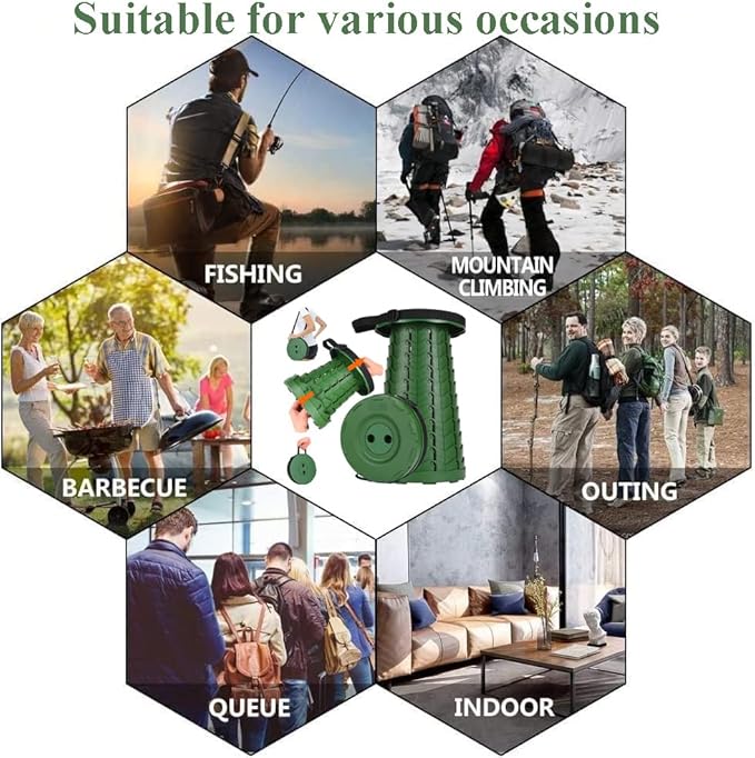 Fishboy Upgraded Collapsible Stool, 400lbs Max Weight, Lightweight But Sturdy, Portable Retractable Folding Telescoping Foldable Camping Stool for Adults Outdoor Fishing Hiking Gardening Travel BBQ