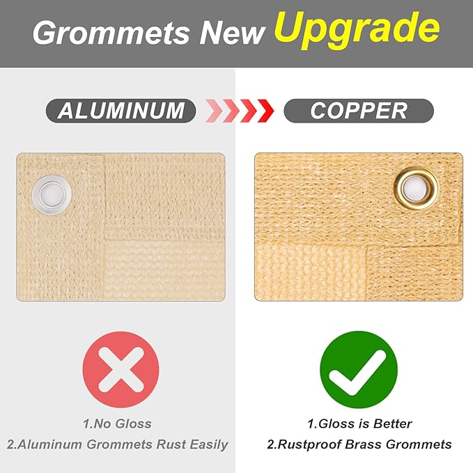 Cool Area Sun Shade Cloth with Grommets 10×12 FT Shade Panel Shade Tarp Screen Fabic for Outdoor Patio Pergola Cover Deck Garden, Sand (Customized)