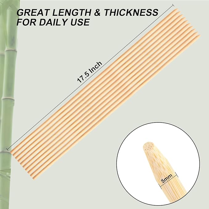 Natural Bamboo Smores Sticks 120 PCS, Extra Long 17.5" 5MM Thick Marshmallow Roasting Skewers, Heavy Duty Wooden S'more Sticks for Grilling, Camping Fire, Caramel Candy Apple, Hot Dog